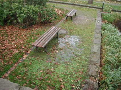 Wasserpfütze um den Schacht herum